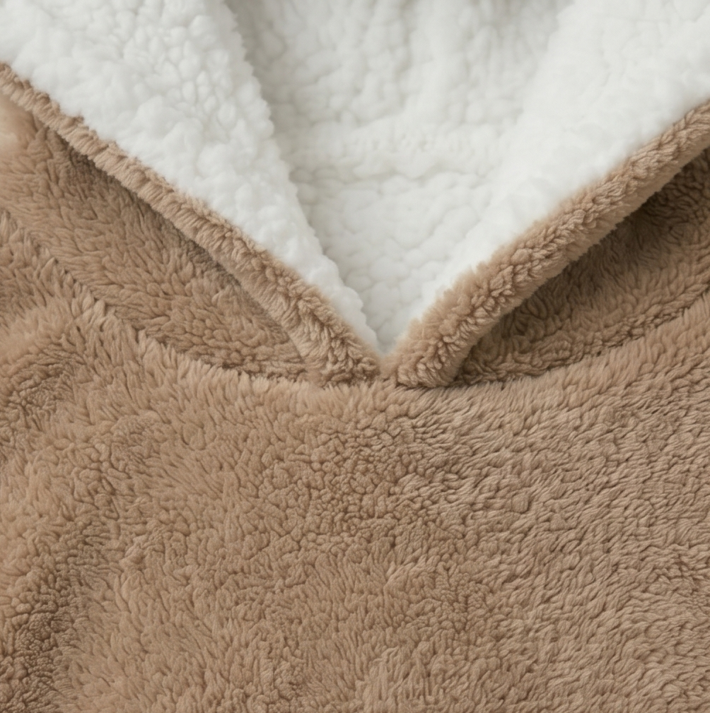 Kids Oversized Giant Wearable Blanket Hoodie Sherpa Fleece Sweatshirt Pullover - Solid Beige Colour - One Size Fits All (AU/EU)