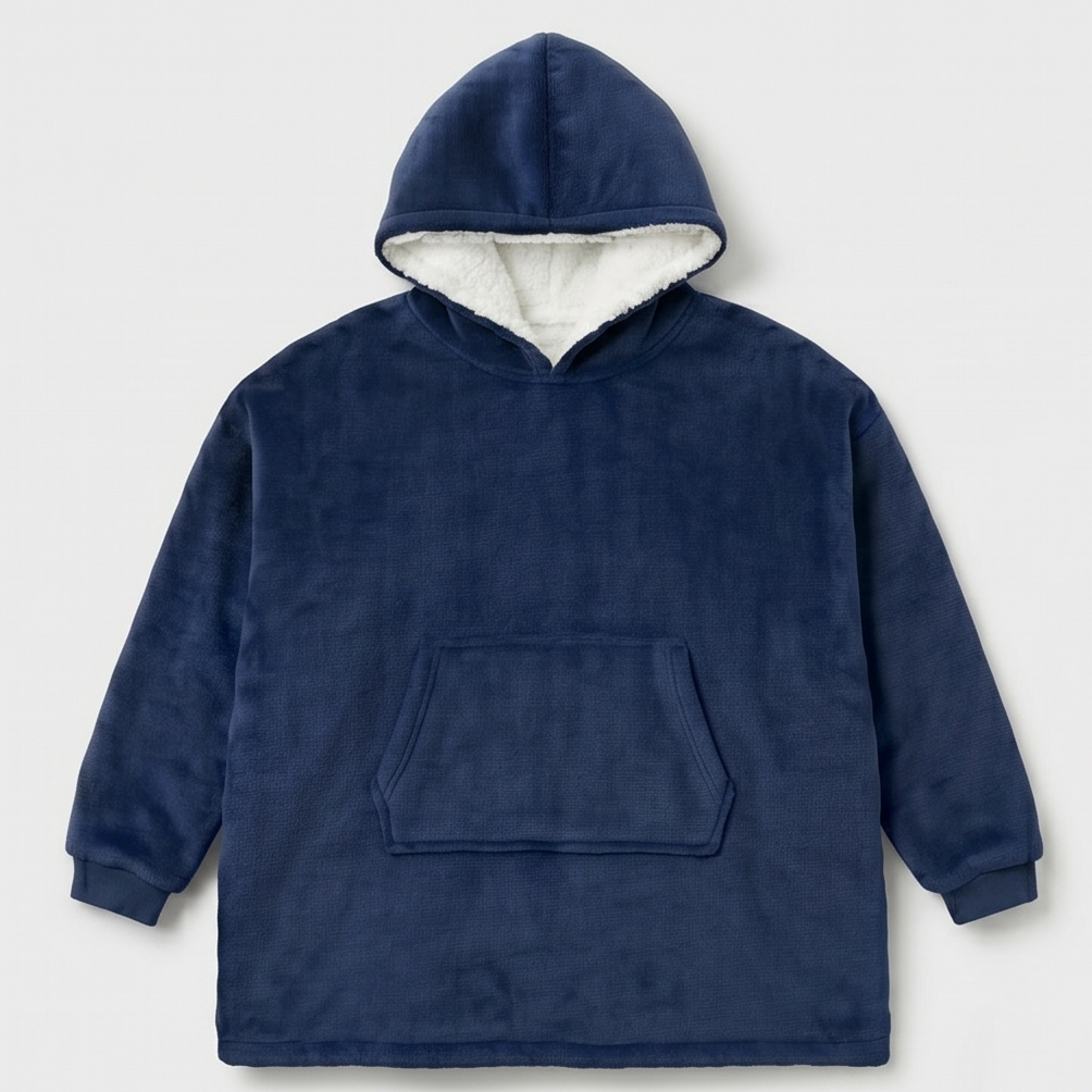 Kids Oversized Giant Wearable Blanket Hoodie Sherpa Fleece Sweatshirt Pullover - Solid Navy Blue Colour - One Size Fits All (AU/EU)