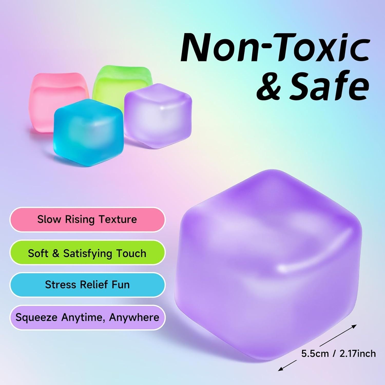Ice Cube Squishy Toy 5.5*5.5cm Slow Rising Stress Relief Fidget Toy Soft Squeeze Sensory Toy for Kids and Adults(Purple)