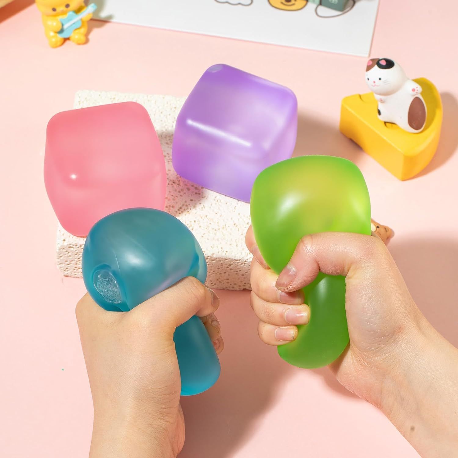 Ice Cube Squishy Toy 5.5*5.5cm Slow Rising Stress Relief Fidget Toy Soft Squeeze Sensory Toy for Kids and Adults(Pink)