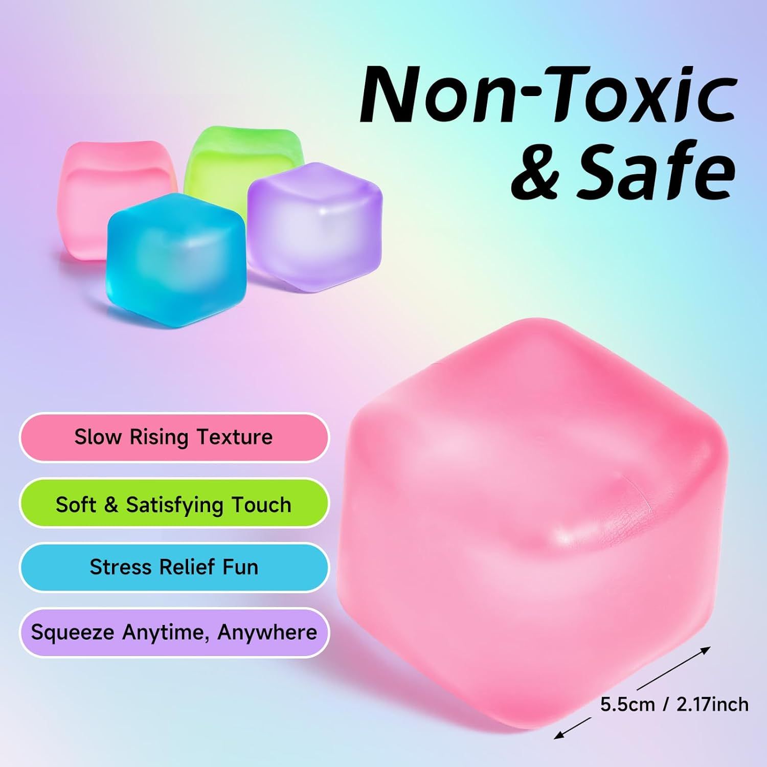Ice Cube Squishy Toy 5.5*5.5cm Slow Rising Stress Relief Fidget Toy Soft Squeeze Sensory Toy for Kids and Adults(Pink)