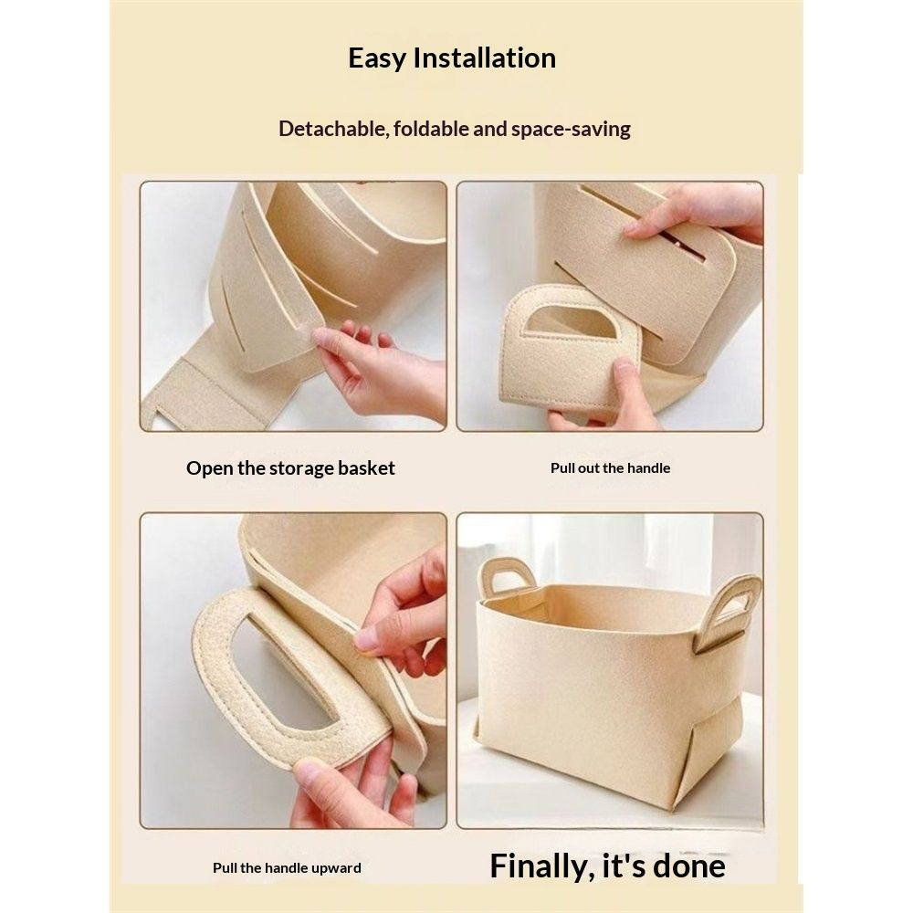 Collapsible Felt khaki Storage Bin – Foldable Basket with Handles for Closet, Toy Storage, Laundry Room Organization, Decorative Storage Bins for Shelves, Cube Storage（18*13*11）