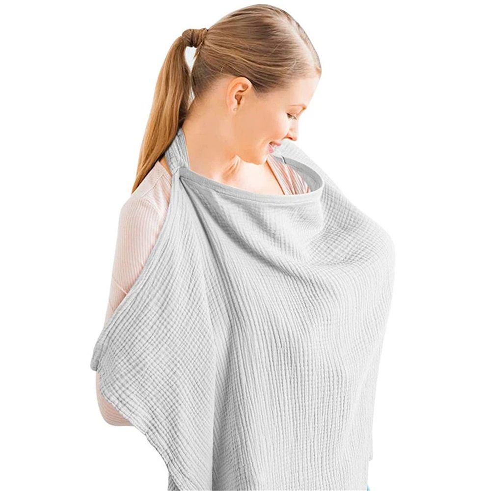 Nursing Cover for Baby Breastfeeding, Breathable  Cotton Breastfeeding Cover with Rigid Hoop for Mother Nursing Apron, Multi-use Carseat Canopy（grey）