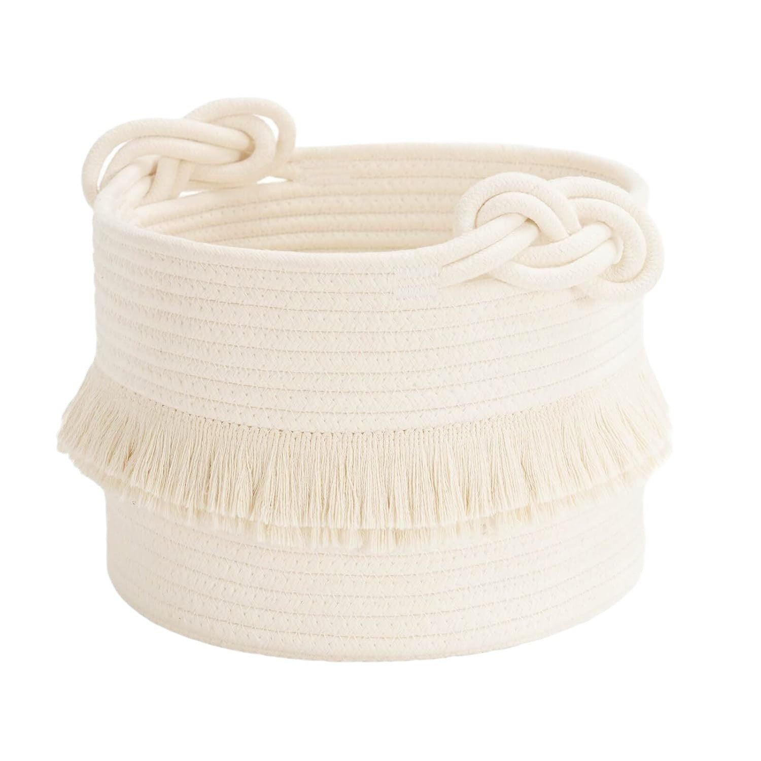 Small Basket for Stuffed Animal,Clothes ,Bedroom,Nursery |Cotton Rope Baskets, Cube Basket, Under Shelf Basket | Baskets for Home Decor.white