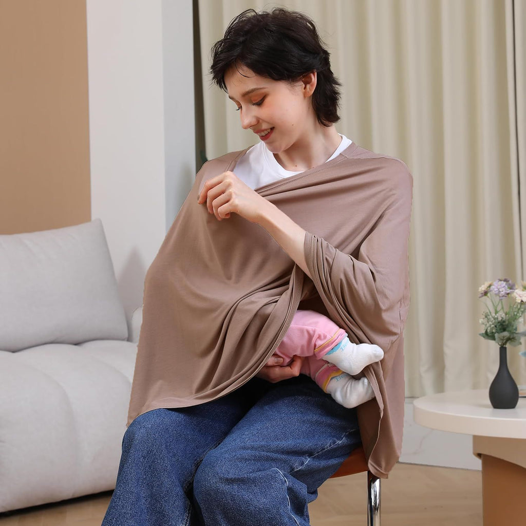 Multi-use Nursing Cover for Breastfeeding, 360°Full Coverage Nursing Poncho, Rayon Soft & Breathable Breastfeeding Cover up