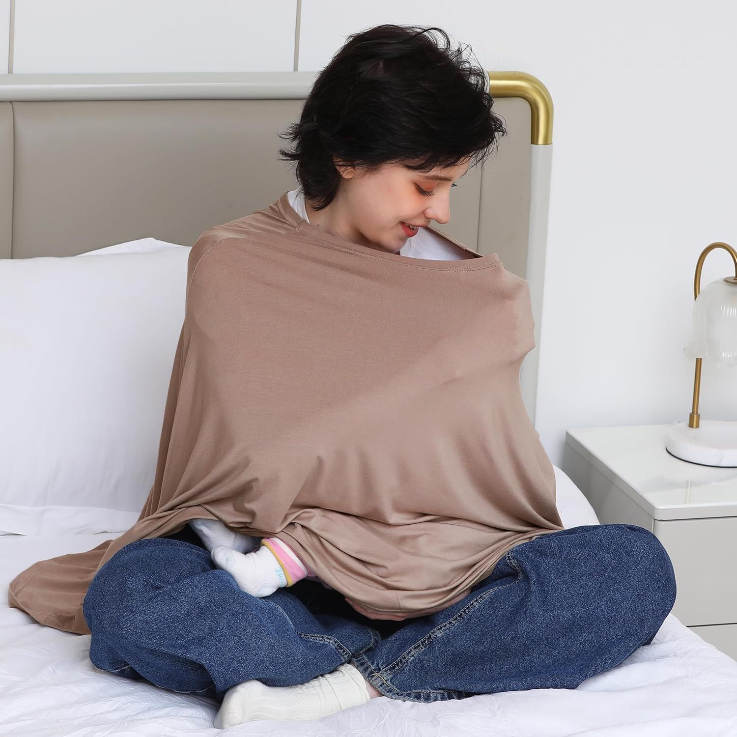 Multi-use Nursing Cover for Breastfeeding, 360°Full Coverage Nursing Poncho, Rayon Soft & Breathable Breastfeeding Cover up