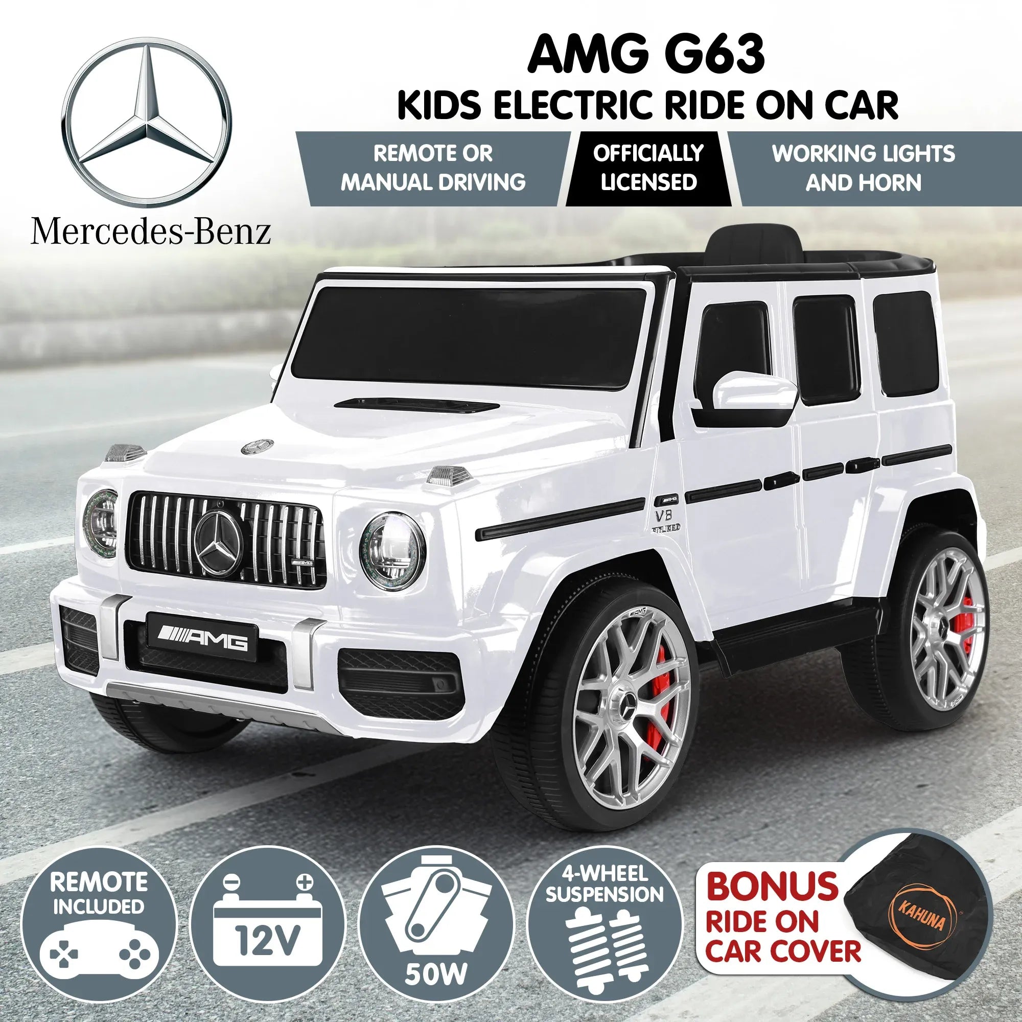 Kahuna Mercedes Benz AMG G63 Kids Electric Ride On Car w/ Remote Control - White