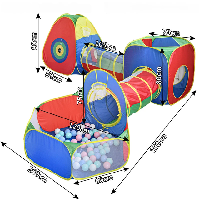 5-in-1 Kids' Pop-Up Foldable Play Tent & Adventure Tunnel Set - Giant Indoor/Outdoor Playpark with Ball Pit & Basketball Hoop