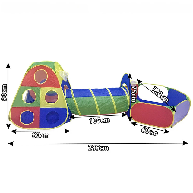 3-in-1 Kids' Pop-Up Foldable Play Tent & Adventure Tunnel Set - Giant Indoor/Outdoor Playpark with Ball Pit & Basketball Hoop