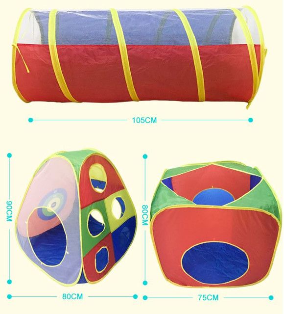 3-in-1 Kids' Pop-Up Foldable Play Tent & Adventure Tunnel Set - Giant Indoor/Outdoor Playpark with Ball Pit & Basketball Hoop