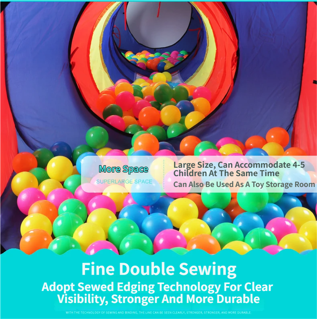 3-in-1 Kids' Pop-Up Foldable Play Tent & Adventure Tunnel Set - Giant Indoor/Outdoor Playpark with Ball Pit & Basketball Hoop