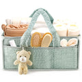Light Green Large Capacity Plush Baby Diaper Caddy Storage Tote, Foldable Nursery Organizer Bag and Mommy Handbag with Muti Pockets, 4 Adjustable Dividers and Teddy Charm for Travel & Home Use (15.3 x 10.6 x 7")