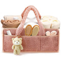 Pink Large Capacity Plush Baby Diaper Caddy Storage Tote, Foldable Nursery Organizer Bag and Mommy Handbag with Muti Pockets, 4 Adjustable Dividers and Teddy Charm for Travel & Home Use (15.3 x 10.6 x 7")