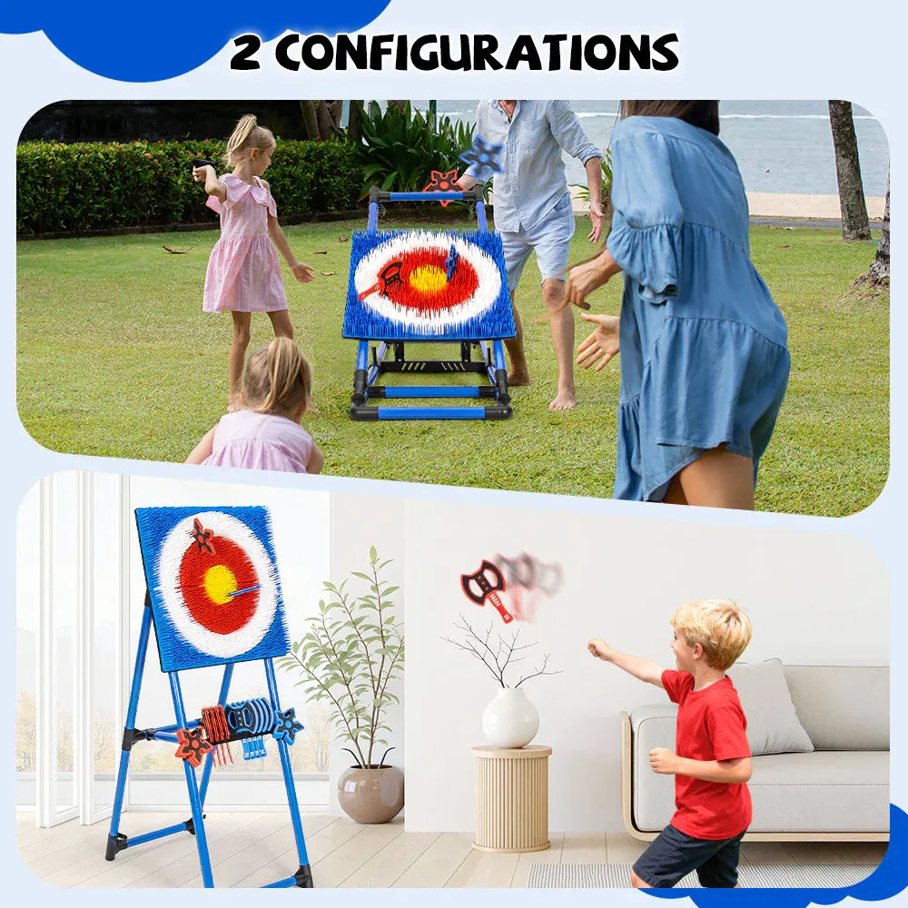 Axe Throwing Bristle Target Set with 8 Throwing Safety Axes and Ninja Stars Flexible Stand for Kids Adults and Family Backyard Sports Indoor Outdoor Game