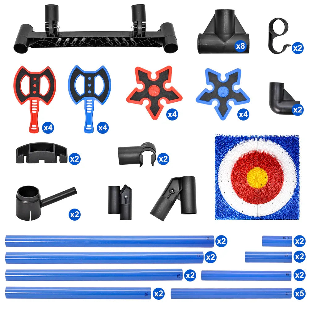 Axe Throwing Bristle Target Set with 8 Throwing Safety Axes and Ninja Stars Flexible Stand for Kids Adults and Family Backyard Sports Indoor Outdoor Game