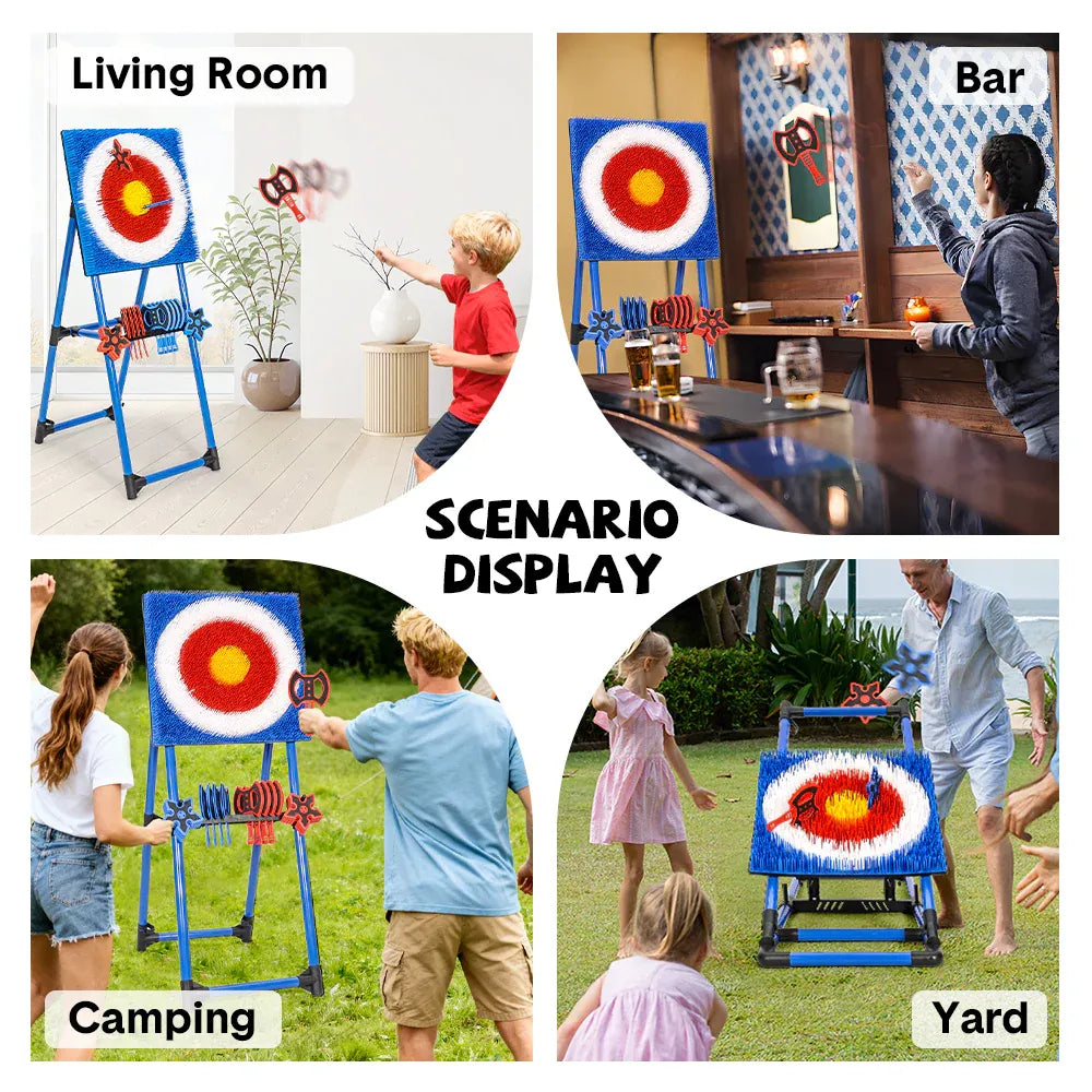 Axe Throwing Bristle Target Set with 8 Throwing Safety Axes and Ninja Stars Flexible Stand for Kids Adults and Family Backyard Sports Indoor Outdoor Game